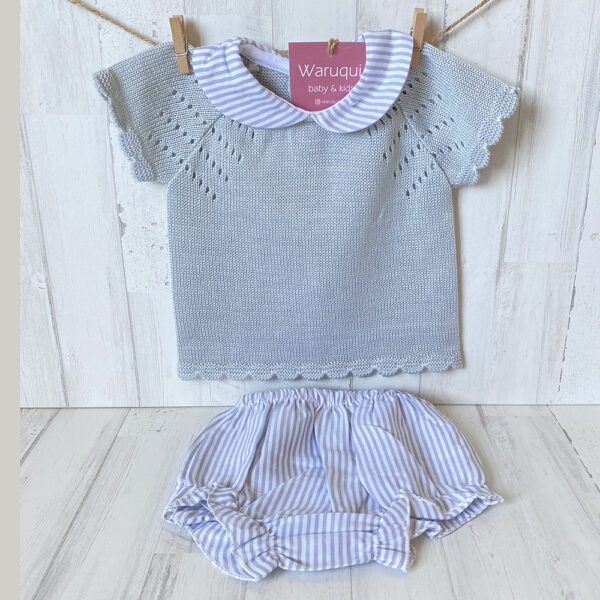 Jersey gris con cubrepañal rayas