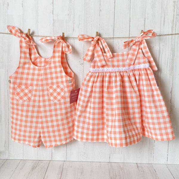 Vestido cuadros vichy naranja - Imagen 3