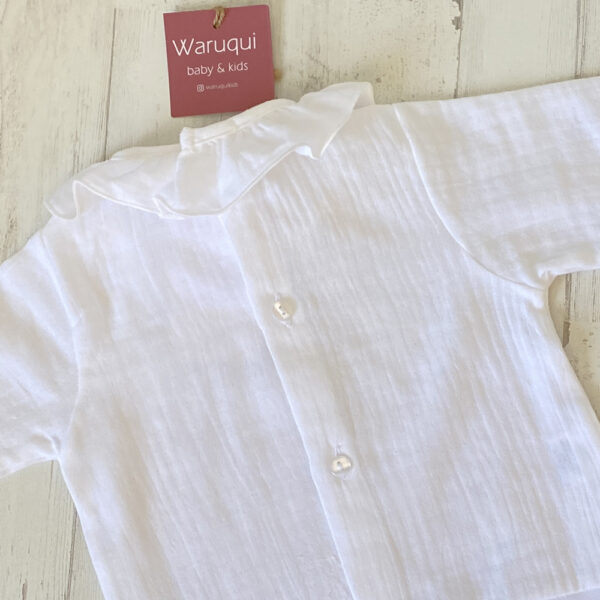 Blusa blanca algodón mangas largas - Imagen 3
