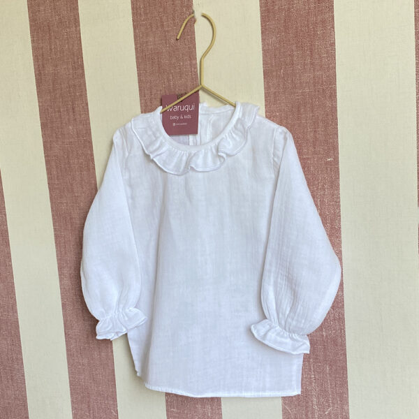 Blusa blanca algodón mangas largas - Imagen 4