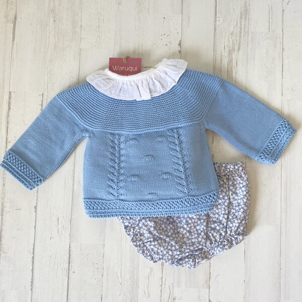 Conjunto jersey azul y cubrepañal de tela - Imagen 2
