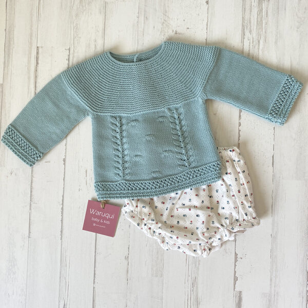 Conjunto jersey verde y cubrepañal de tela