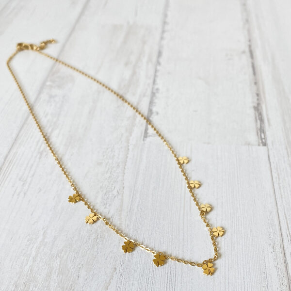 Collar acero tréboles dorado