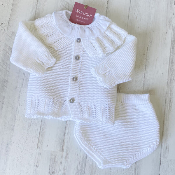Conjunto de lana chaqueta+cubrepañal+blusa
