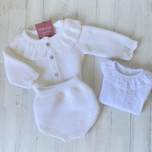 Conjunto de lana chaqueta+cubrepañal+blusa - Imagen 2