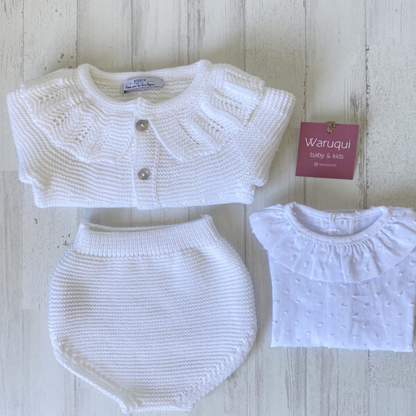Conjunto de lana chaqueta+cubrepañal+blusa - Imagen 3
