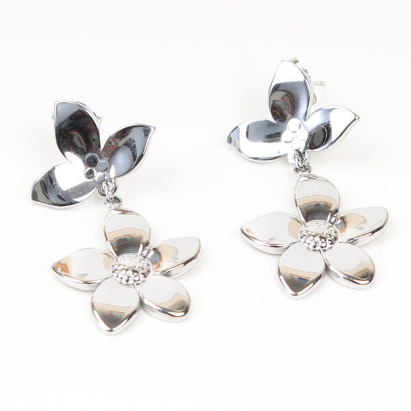 Pendientes acero flor plateados - Imagen 2